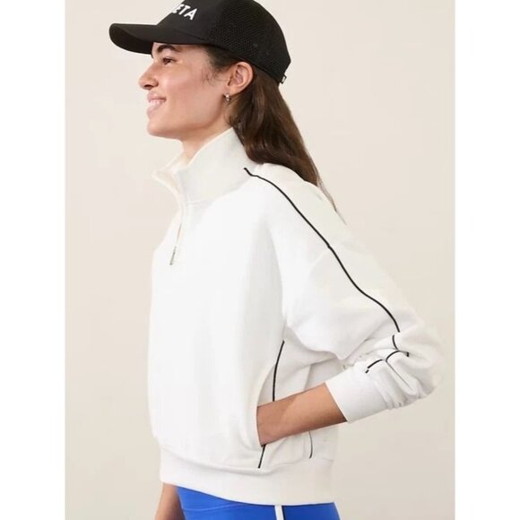 ATHLETA Forever Fleece 1/2 Zip High Hip Piping Sweatshirt WHITE Large NWT - Picture 1 of 7
